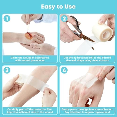 LIFARA Hydrocolloid Roll for Wound Care - Cut-to-Size, Extra Large Hydrocolloid Patch Bandages with Self-Adhesive, Ultra Absorbent, Flexible & Waterproof, First Aid Kit Essential (2in*16ft) thumbnail 7