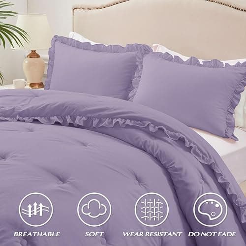 HARBOREST Queen Lavender Ruffle Comforter - Queen Size, 3 Piece Shabby Chic Comforter Set With 1 Comforter & 2 Pillow Shams thumbnail 3