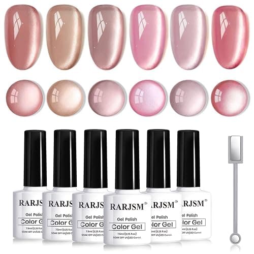 RARJSM Nude Glitter Cat Eye Gel Nail Polish Set 6Pcs Ceramics Pink Light Purple Brown Velvet Shimmer Smoothie Cateye Gel Polish with Magnetic Stick UV LED Curing Require Home Salon Nail Design - Image 1