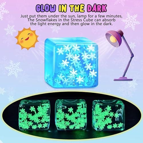 Squishy Fidget Toys Stress Cube - Squeeze Toys Stress Balls for Adults Slow Rising Squishies Glow in The Dark Snowflakes Sugar Sensory Toys for Kids with Autism Fidgets for Classroom Prize Toys thumbnail 3