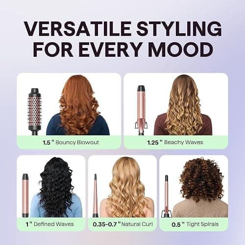 Wavytalk 5 in 1 Curling Iron Set with Curling Brush and 4 Interchangeable Ceramic Curling Wand (0.35"-1.25”), Wand Curling Iron Instant Heat Up, Dual Voltage Hair Curler thumbnail 2