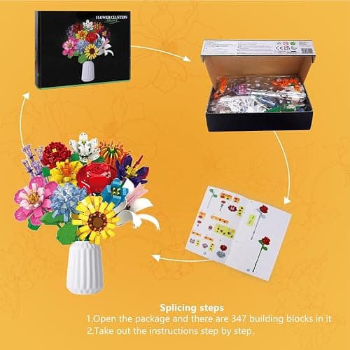 SIENON Blumenstrauß Bausatz, 1064 Stück 12 Arten von Blumen Sammlung, Bausteine Blume Ziegel Spielzeug kreatives Projekt für Zuhause Zimmer Dekoration Valentinstag Weihnachten Geburtstag thumbnail 4