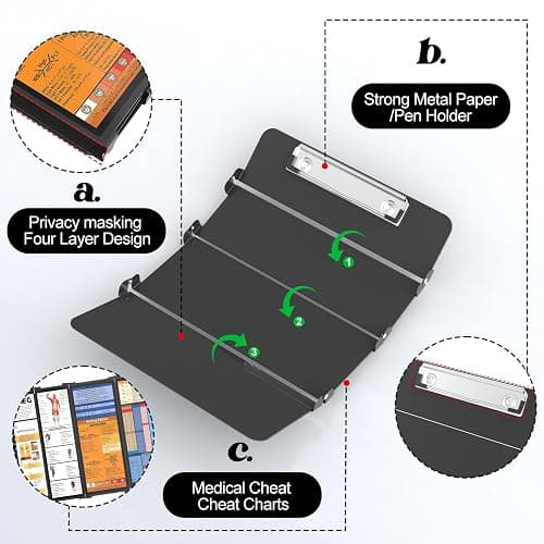 Nursing Clipboard Foldable-4 Layers Aluminum Nurse Foldable Clipboard Nursing Medical Edition Cheat Sheets, Pocket Size Pen Clip for Nurses Students School and Doctors-Black thumbnail 5