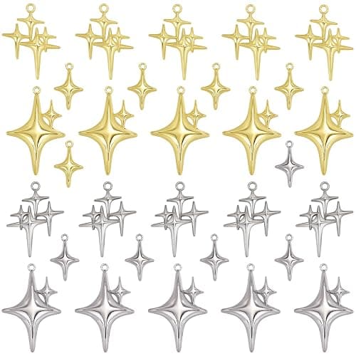 COGCHARGER Gold & Silver Star Charms for Jewelry Making, 30Pcs | Cute Charms, Alloy Pendants, Metal Jewelry Findings, DIY Craft Supplies for Necklaces, Bracelets, Earrings and Keychains - Image 1