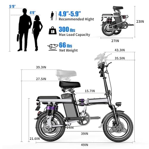 Electric Bike for Adults, Folding Electric Bike, 500W Motor, Up to 20/25 MPH and 20/30 Miles Long Range, 48V 10AH/13AH/15AH Removable Battery, Electric Mini Bike, UL 2849 Certified - 500w, 48v 15ah thumbnail 7