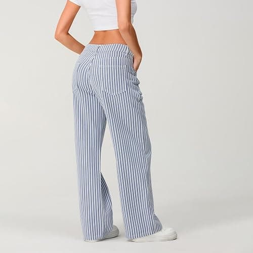 Mxiqqpltky Y2k Striped Bell Bottom Jeans Women High Waisted Boyfriend Denim Pants Baggy Wide Leg Stretchy Bootcut Flare Jeans thumbnail 5