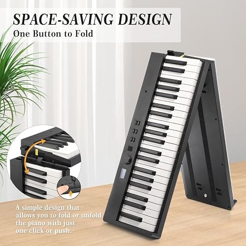 Senfot 88 Key Foldable Full Size Electronic Piano Keyboard with Stand, Power Adapter, Headphones & Carrying Bag, Portable Digital Piano for Beginners & Experienced Players, Black thumbnail 2