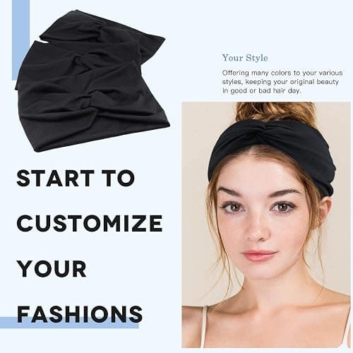 Carede Wide Headbands for Women, Black Turban Headband Stretchy Twisted Head Wraps for Girls Yoga Workout Sports Head Bands For Women's Hair,Pack of 6 thumbnail 4
