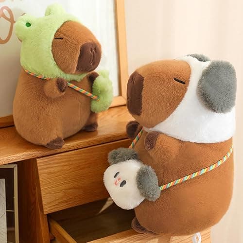 Ditucu Capybara Plush with Frog Hat & Mini Bag 9.8 inch Cute Capibara Stuffed Animal Soft Plushies Toys Gifts for Kids Adults Brown thumbnail 8