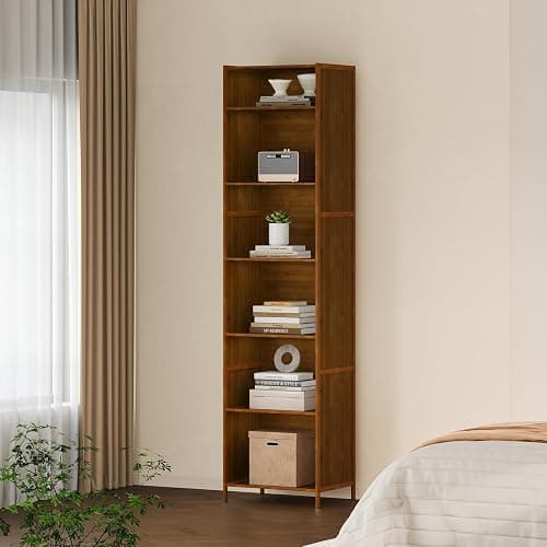 Warmiehomy 6-Tier Bookcase, 170cm Bamboo Bookshelf, Open Storage Shelf Freestanding, Wooden Shelving Unit Display Shelves for Living Room Bedroom Study Room Dinning Room (Rustic Brown) thumbnail 6