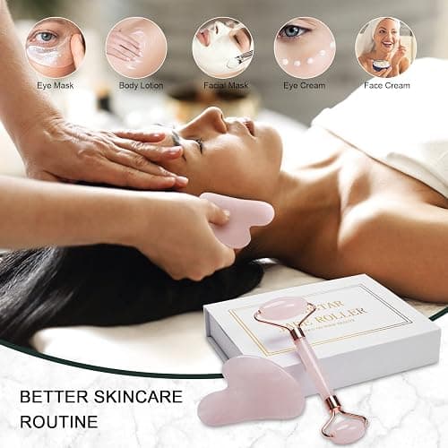 XYZBSTAR Jade Roller for Face, Facial Roller Massager Skin Care Tool, Gua Sha Facial Tools for Face, Neck, Eyes, Reduce Puffiness of The Skin (APink) thumbnail 6