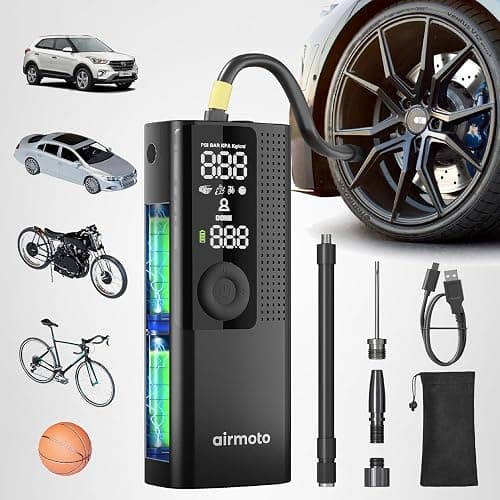 Airmoto Tire Inflator Portable Air Compressor - Air Pump For Car Tires with Digital Pressure Gauge, LED Light and Auto Shut-Off Function - Cordless Pump for Car, Motorcycle, Bicycle, Ball thumbnail 9