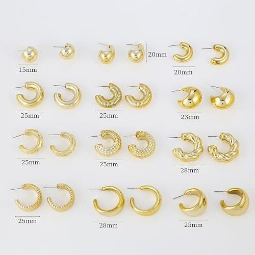 FOURPG 10 Pairs Hypoallergenic Chunky Gold Dangle Earrings for Women Trendy Thick Gold Plated Hoop Earrings Set Lightweight Jewelry thumbnail 6