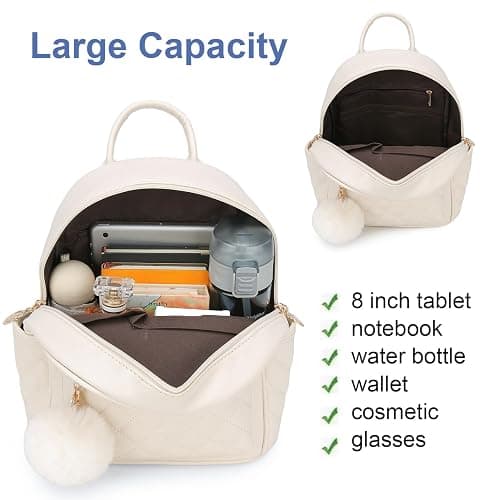 Barsine Girls Fashion Mini Backpack Purse Small Cute Plaid Leather Women Backpacks Little Bag (Ivory) thumbnail 4