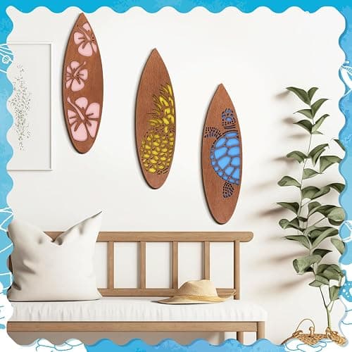 Tatuo 3 Pcs Tropical Christmas Surfboard Wall Decor Wooden Surfboard Hanging Sign for Party Available in Sizes Christmas Coastal Beach Wooden Decor for Home Room(Hawaiian,15.75 x 4.46 x 0.2 Inch) thumbnail 6