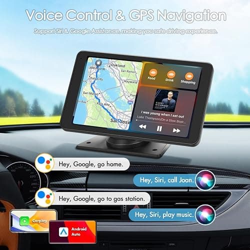 Portable Wireless Carplay Car Stereo, 7" HD Touchscreen for Car with Apple CarPlay & Android Auto with Backup Camera/Mirror Link/Voice Control/Bluetooth/GPS/AUX/FM Satellite Radio for All Vehicles thumbnail 3