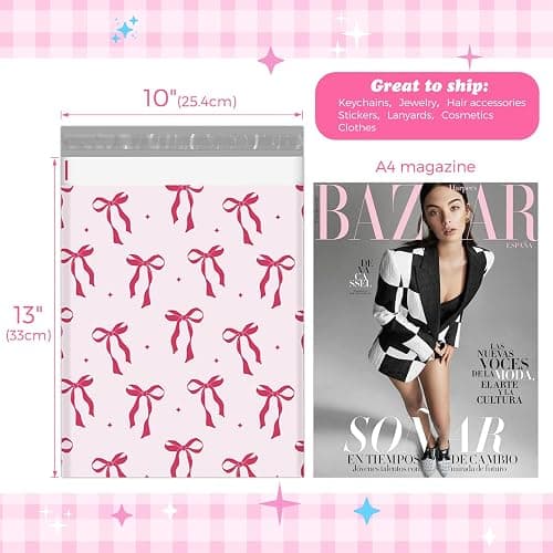 Fuxury Poly Mailers 10x13 Inch 50Pcs Shipping Bags for Clothing Strong Adhesive Shipping Envelopes for Small Business Self Seal Pink Bows Poly Bag Mailing Envelopes thumbnail 3