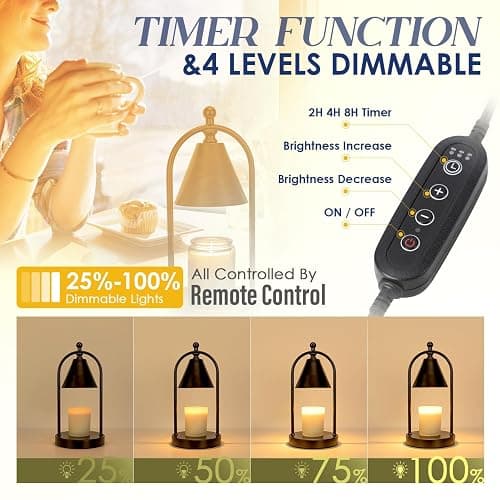 Soilsiu Candle Warmer Lamp with Timer, Electric Black Candle Warming Light for Bedroom, Dimmable Wax Melts Warmer for Home Decor Beside Lamp Gifts for Women (2 Bulbs Included) thumbnail 4