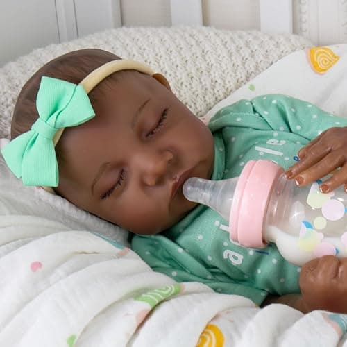 Aori Lifelike Reborn Baby Dolls Black - 18-Inch Realistic Newborn Baby Dolls Black American Real Life Babies Dolls Cloth Body with Feeding Kit & Gift Box for Kids Age 3+ thumbnail 2
