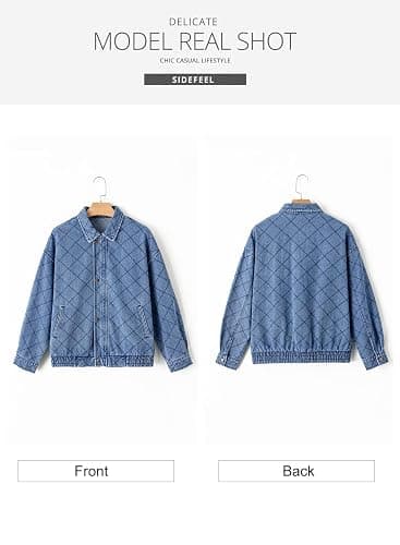 Sidefeel Women's Jean Jacket Long Sleeve Zimbaplatinum Overszied Denim Jackets Shacket Coat Fashion Spring Outfits 2025 - Large - Iceland Blue thumbnail 7