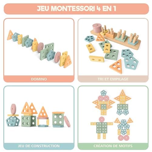 Sweety Fox Jouets Montessori à Empiler et de Tri 1 2 3 Ans - Jouet d'Activité et de Développement en Bois Couleurs Pastel - Jeux Montessori pour Tout-Petits 1 an thumbnail 6