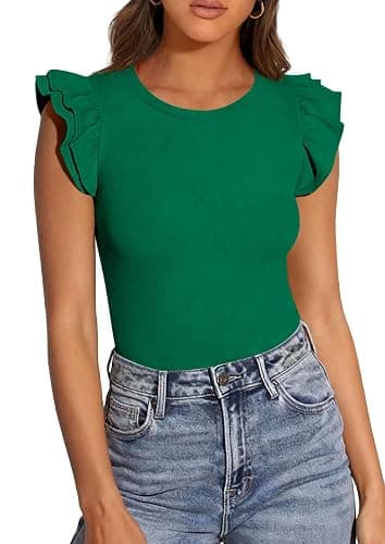 PRETTYGARDEN Womens Summer Crew Neck T Shirts 2026 Trendy Ruffle Sleeve Slim Fit Knit Going Out Tops Casual Spring Clothes thumbnail 6