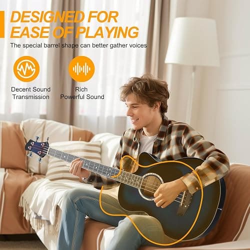 Ktaxon 4 String Acoustic Bass Guitar, Full Size Bass Guitar Kit with Portable Guitar Bag, Premium Cable, Wrench, Strap, Plectrum (Blue) thumbnail 5