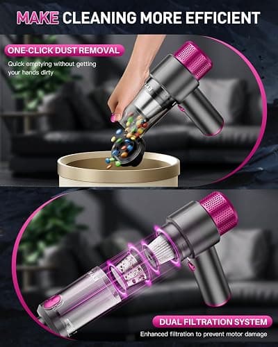 EYYA Handheld Car Vacuum Cleaner Cordless, 15000PA High Power Car Vacuum Cleaner & Air Duster, 4-in-1 Portable Mini Car Vacuum Cleaner with LED Light, Hand Held Vacuum Cleaner for Car Home Office thumbnail 5