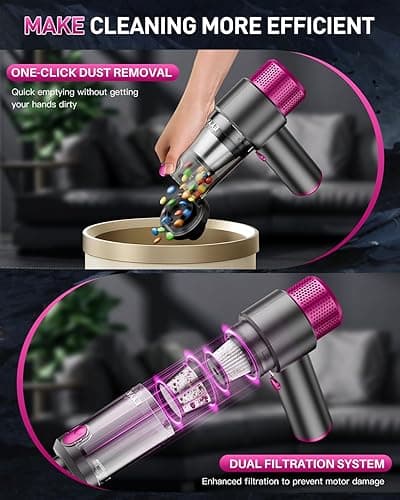 EYYA Handheld Car Vacuum Cleaner Cordless, 15000PA High Power Car Vacuum Cleaner & Air Duster, 4-in-1 Portable Mini Car Vacuum Cleaner with LED Light, Hand Held Vacuum Cleaner for Car Home Office thumbnail 5