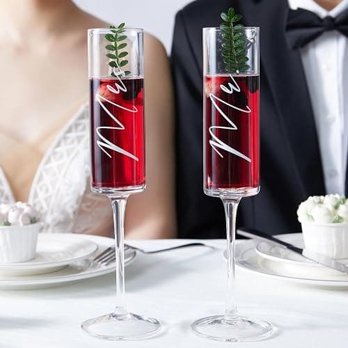 AW BRIDAL Champagne Flutes Set of 2, MR MRS Engraved, Crystal, 6 oz, Cake Cutting Set, Wedding Gift Box, Housewarming Gifts, Engagement Gifts for Couple thumbnail 5