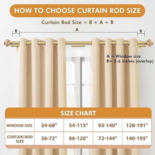 1 Inch Gold Double Curtain Rods 36 to 72 Inches (3 to 6 ft), USFOOK Drapery Rods for Windows, Telescoping Dual Curtain Rod with Luxury Translucent Finials thumbnail 9