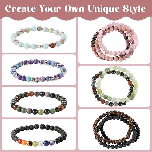 Zefy 996 Pcs 6mm Natural Stone Beads, Round Crystal Bead Genuine Real Stones, Gemstone Beads Kit with Spacer Bead Charms for Bracelets Jewelry Making (20 Colors) thumbnail 3