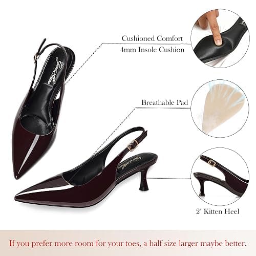 GENSHUO Kitten Heel Slingback Closed Pointed Toe Low Heels Pumps Women 2 Inch Short Strap Dressy Comfortable Wedding Dating Work Shoes thumbnail 4