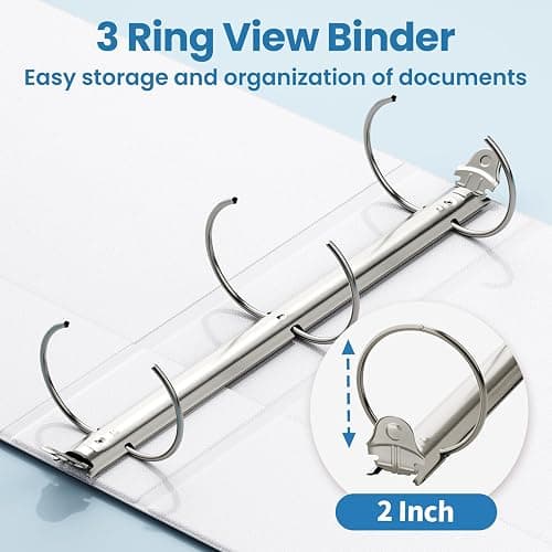SUNEE 3 Ring Binder 2 Inch 2 Pack, Clear View Three Ring PVC-Free (Fit 8.5x11 Inches) for School or Office Supplies, White thumbnail 4