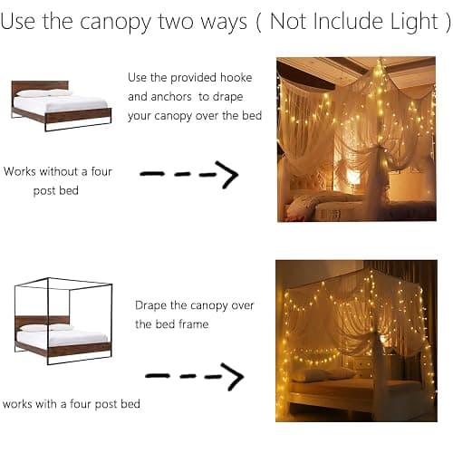 Bed Canopy, Canopy Bed Curtains Bed Drapes for Full Queen King Size Bed Mosquito Net Bed Canopy Curtains for Patio Indoor Outdoor Room Decor Screen Netting Canopy Curtains White thumbnail 3