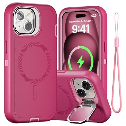 Follaroma for iPhone 15 Case with Stand & Built-in Camera Cover, MagSafe Compatible, Heavy-Duty Shockproof Protection, Magnetic & Rugged Phone Cover for iPhone 15 6.1'', Hot-Pink - Image 1