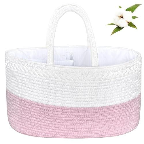ABenkle X-Large Diaper Caddy Organizer - Cotton Rope Nursery Storage Basket for Baby Essentials, Boys & Girls Shower Gift, Changing Table Organizer