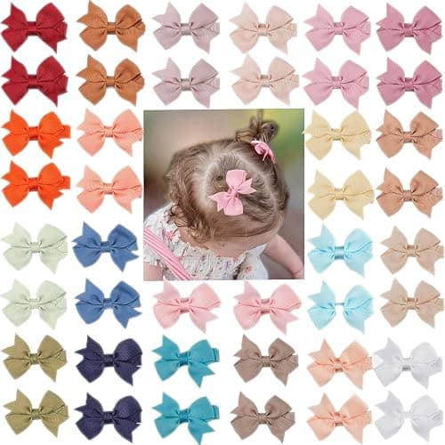 CÉLLOT Hair Clips for Girls - 42PCS Fully Lined Hair Bows Alligator Clips for Toddlers, Infants, Kids, 21 Color Pairs - Image 1
