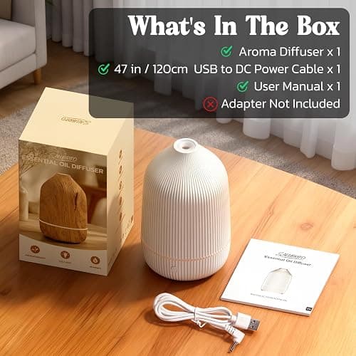 Essential Oil Diffuser, 100ml Aromatherapy Diffuser, Mini Ultrasonic Diffuser for Essential Oil, Home, Office, Cool Mist Humidifier with 7 Led Light, Auto Shut-Off, White thumbnail 8