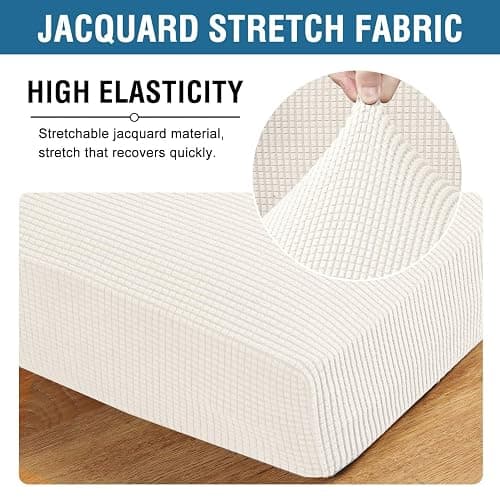 H.VERSAILTEX Super Stretch Individual Seat Cushion Covers Sofa Covers Couch Cushion Covers Slipcover Sets Thick Jacquard Textured Twill Fabric (1 Piece Sofa Cushion Cover, Porcelain White) thumbnail 4