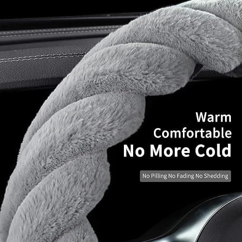 HighnessHwoo Luxury Fluffy Winter Car Steering Wheel Cover for Women Soft Warm Plush Cute Auto Accessories for Vehicle, Sedan, Universal, Fuzzy, Anti Slip, Gray, Standard Size, 14.75-15.15" thumbnail 4