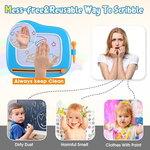 Smasiagon Magnetic Drawing Board for Kids - Toddler Toys for Age 1-2 Boys Girls - Educational Learning Toys for 1 2 3 Year Old Baby Birthday Gifts (Blue) thumbnail 4