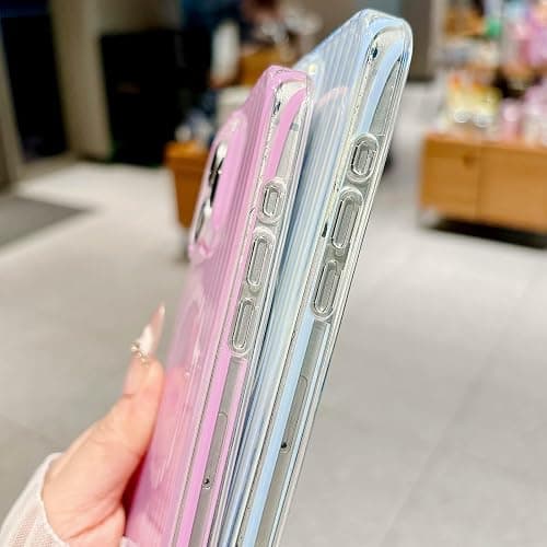 HYUEKOKO Clear Striped Phone Case for iPhone 13 & iPhone 14 & iPhone 15, Fashion Retro Stripe Pattern Aesthetic Cover, Soft TPU Slim Shockproof Case for Girls Women, Clear-Blue thumbnail 6