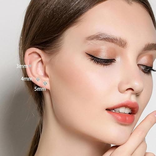 3 Pairs Tiny Cubic Zirconia Flat Back Stud Earrings, 14k Gold Plated Screw on Flat Back Earrings Hypoallergenic Flatback Cartilage Earring Jewelry Gifts for Teen Men 3-5mm (Rose Gold) thumbnail 3