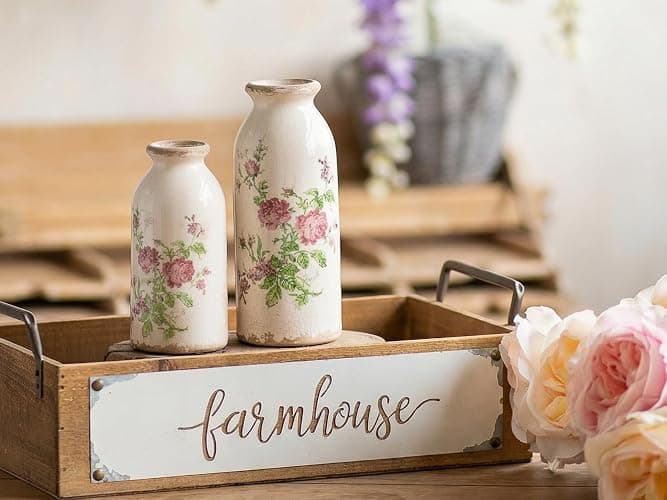 Ceramic Bud Vase 6 Inch, Small Vintage Flower Vase for Rustic Farmhouse Centerpieces, Wedding, Home,Table, Entryway, Shelf and Window Sill Decor - Rose Floral thumbnail 6