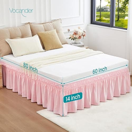 Vocander Pink Bed Skirt Queen Size 14 Inch Drop, Elastic Wrap Around Dust Ruffle Bed Skirting Easy to Put, Adjustable Tailored Bedskirts Fade & Wrinkle Resistant thumbnail 2