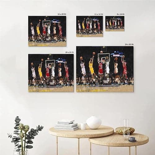 Basketball Legends Canvas Wall Art Print Poster, Iconic Sports Stars Shooting Inspirational Picture, Motivational Photography Wall Decor for Gym Dorm Home Office Living Room Bedroom, Framed 11x14inch thumbnail 5