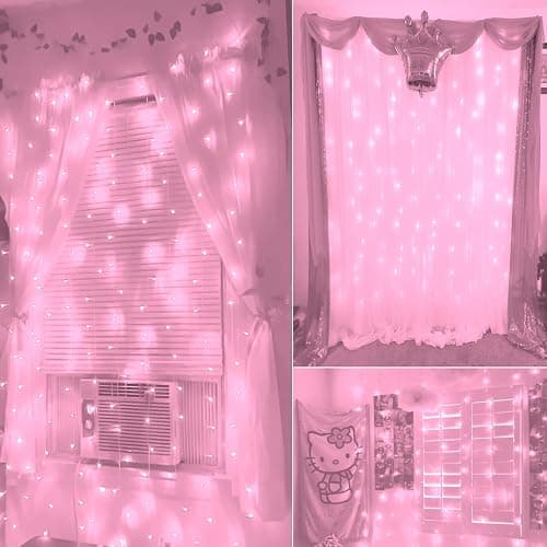 amadecohome Curtain Lights, Pink Room Decor 8 Modes LED String Lights for Garden, Teen Girls' Room, Party, Window, Wall and Valentines Day Decor thumbnail 6