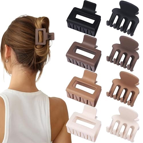 USDNICE Medium Hair Clips Combination 2 Styles Small Claw Clips for Thin Hair 8 Pcs Matte Non-slip Rectangle Jaw Clips Square Hair Accessories for Women and Girls (Brown) thumbnail 2