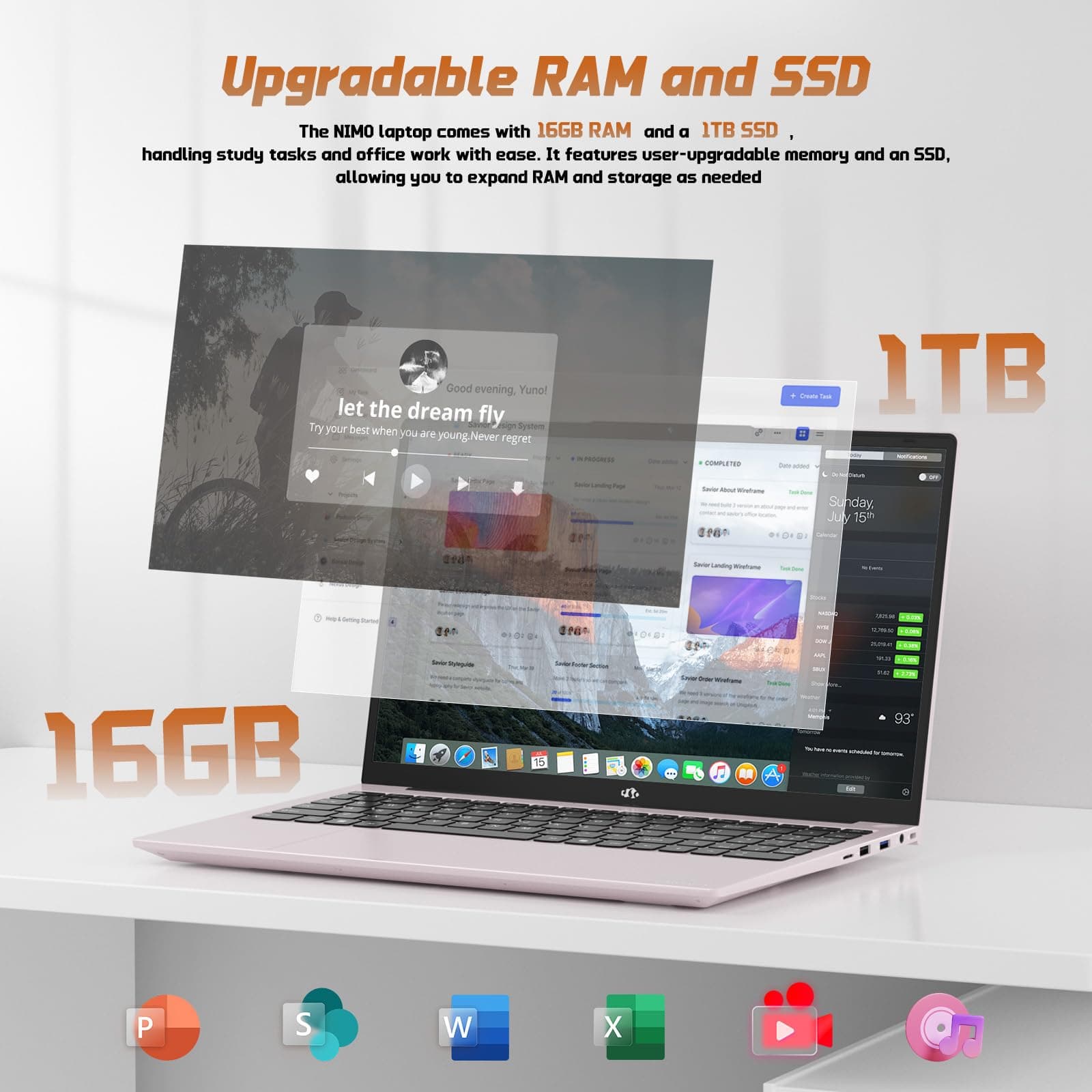 NIMO 15.6" FHD IPS Student-Laptop-Computer-16GB RAM 1TB SSD, 4 Cores 13th Gen Intel N150(Beat to i3-1115G4, Up to 3.6GHz), 65W Type-C, Fingerprint, Backlit Keyboard, Wi-Fi 6, BT5.2, Numpad Pink Gold thumbnail 4